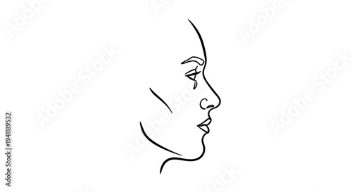 Minimalist one line art portrait of a human face in profile with a subtle teardrop design