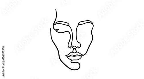 Elegant continuous line art drawing of a human face in minimalist black and white style
