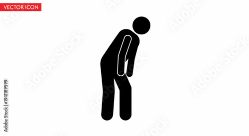 Minimalist vector icon portraying a fatigued individual in a bent posture, indicating stress or