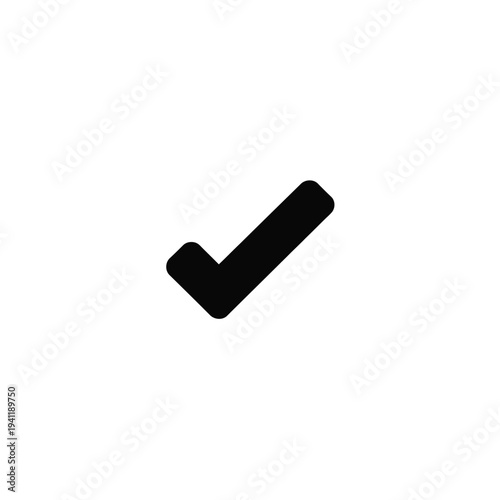 Solid black check mark on white background approval