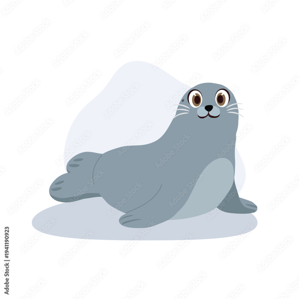 Fototapeta premium Smiling seal marine mammal. Cute Gray Seal Smiling Arctic Wildlife Character