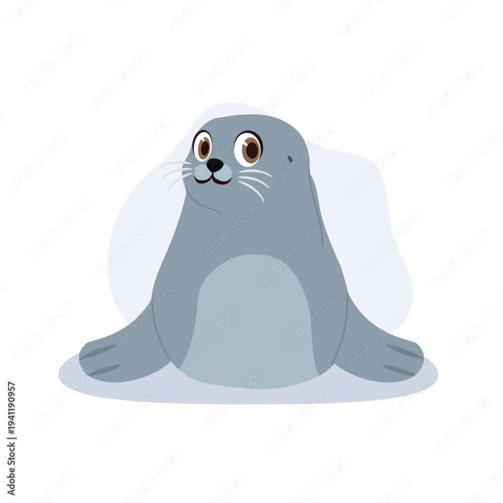 Fototapeta premium Smiling grey seal with big eyes and whiskers, front view composition.