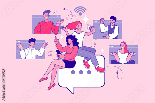 People Connecting and Communicating via Virtual Windows and Social Media Apps