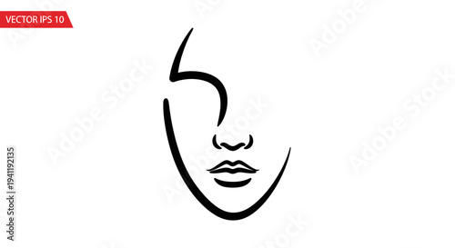 Abstract minimalist black line art illustration of a half female face profile on a clean white