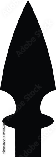 Black Silhouette of an Arrowhead with Barbs and a Shaft primitive ancient