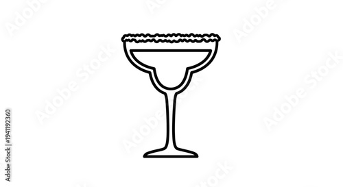 Minimalist black outline icon of a classic cocktail glass with a textured rim, ideal for beverage