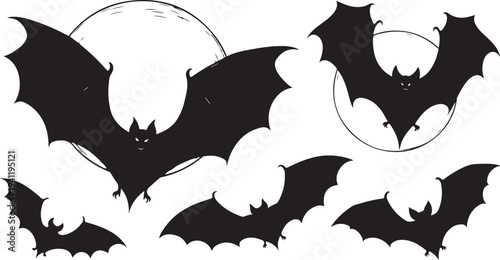 Black Bats Silhouettes Flying in the Night Sky Scene