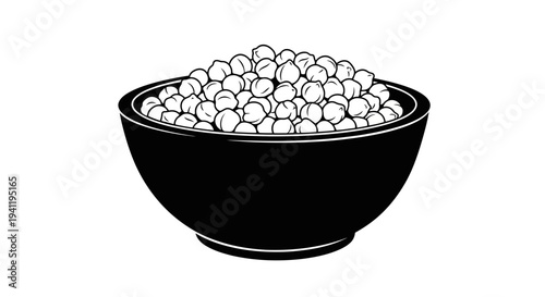 Monochrome illustration of wholesome chickpeas piled high in a simple serving bowl for culinary uses