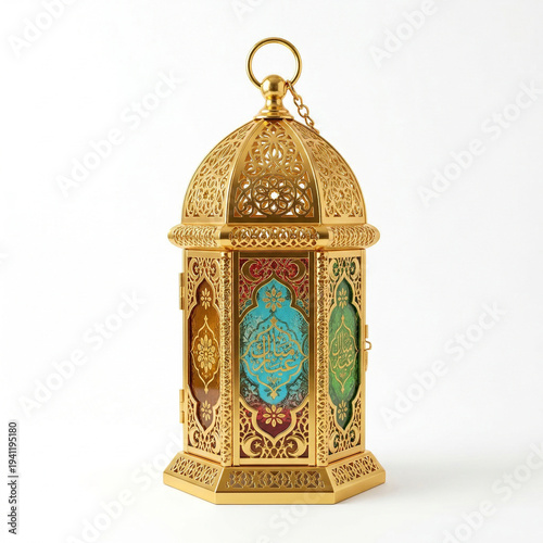 Ornate Gold Lantern with Colored Glass.