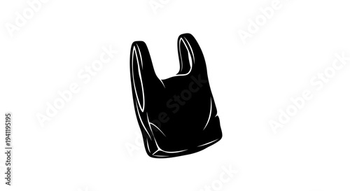 Minimalist black silhouette illustration of a common plastic carrier bag on white background