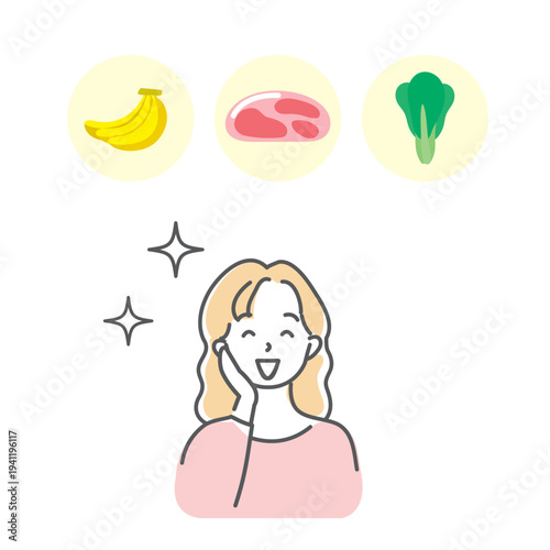 食品について喜ぶ主婦のイラスト素材