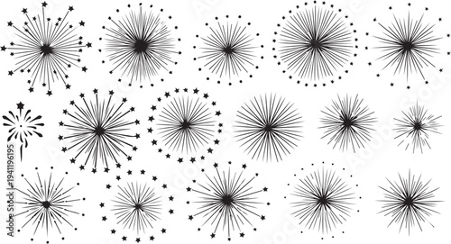 Black and white fireworks design elements and patterns collection