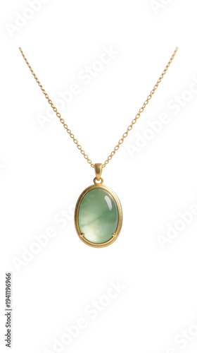 [Transparent Background PNG]Green Jade Pendant Necklace on Gold Chain