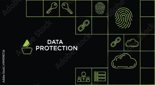 Data Protection Concept. Digital Security Icons. Cloud Storage. Cybersecurity.