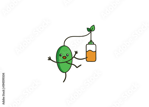 Green caterpillar climbing fragrant vine with orange fruit illustration