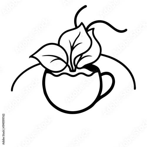White cup and saucer vine flower sketch minimalist line art design