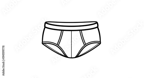 Minimalist line art illustration of classic men's briefs for basic apparel designs