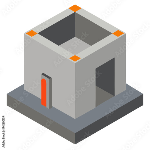 3D concrete curing chamber model with red valve industrial design