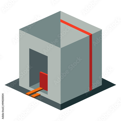 3D concrete curing chamber with red door industrial model