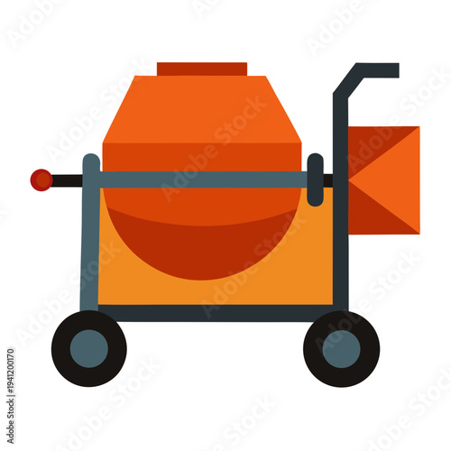 Portable orange concrete mixer on wheels construction equipment