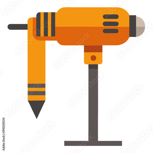 Yellow electric concrete vibrator tool isolated on white background