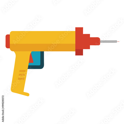 Yellow construction adhesive gun with red trigger isolated on white