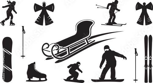 Winter Sports Silhouettes for Skiing and Snowboarding Activities