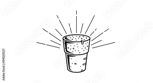 Hand-drawn illustration of a vibrant foamy drink glass emitting effervescent rays of joy