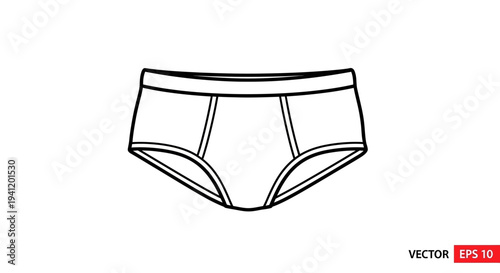 Minimalist line art illustration of classic white men's briefs for clothing design projects