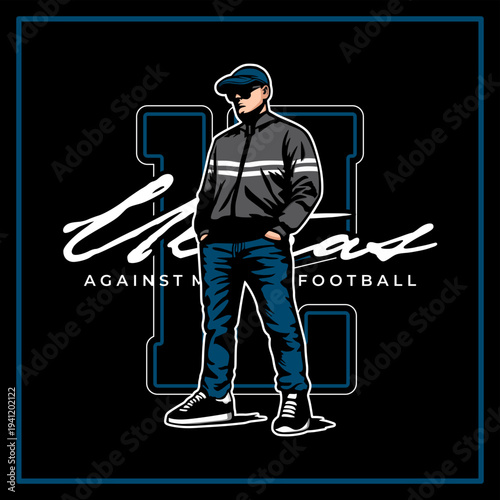 ultras hooligan casual football fans wearing tracktop jacket vector logo design
