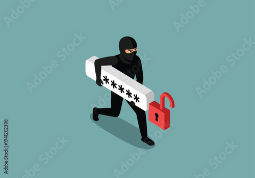 Hacker Stealing Password. Cyber Security Concept. Data Breach.