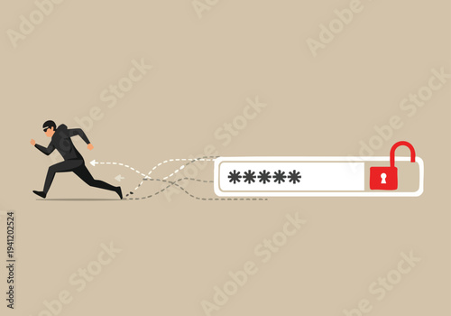 Hacker Stealing Password. Cyber Security Threat. Data Breach Concept.