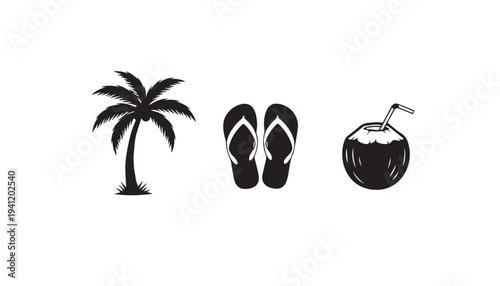 Tropical Silhouette Icon Set: Vacation & Relaxation