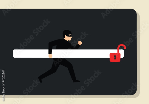Burglar Stealing Data from Search Bar. Cyber Security Concept.