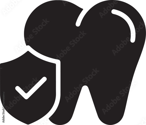 Tooth with shield protection vector graphic illustration for dental health and security