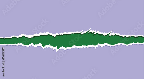 Torn Paper Effect. Ripped Paper Texture. Green and Purple Background. Graphic Element.