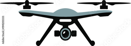 Professional surveillance drone with camera vector illustration, aerial photography UAV.