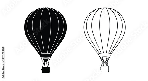 Two hot air balloons one dark one light in a simple line art style
