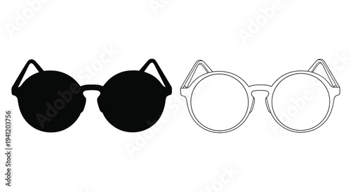 Two pairs of round sunglasses one black and one white outline