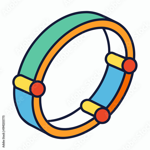 A vibrant and abstract geometric ring featuring various colorful sections and distinctive connecting points