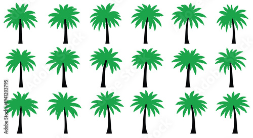 A vibrant pattern of multiple green palm trees against a white background