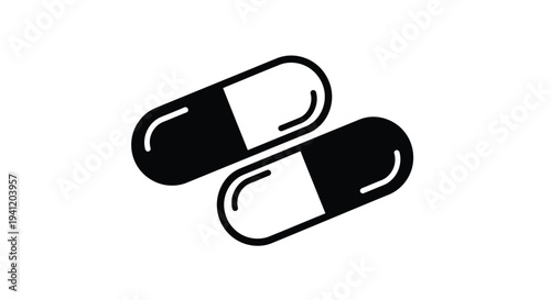 Two black and white capsules displayed in a simple graphic illustration