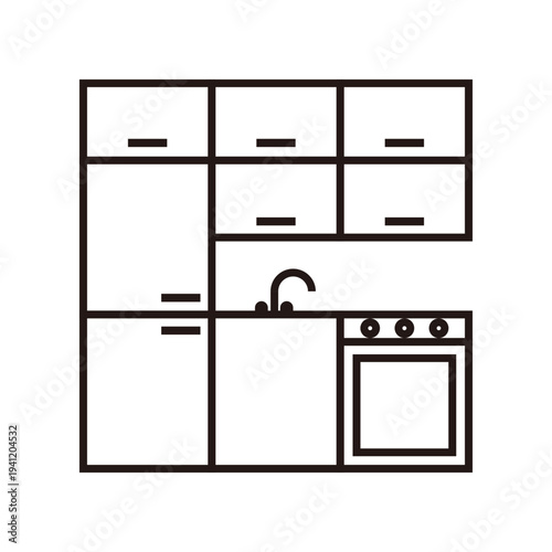 壁付けキッチンのアイコン コンパクトキッチン・アパート用 / Compact kitchen icon for apartment and small house
