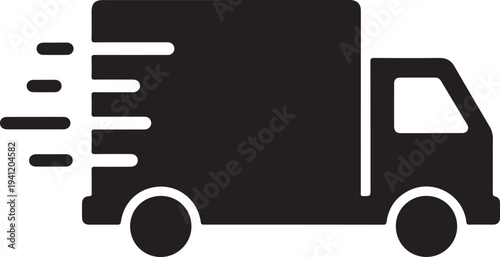 Fast moving delivery truck icon in simple vector graphic design