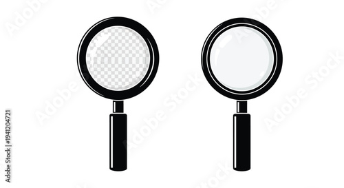 Two black magnifying glasses displayed against a white background