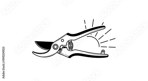 Garden Pruning Shears Silhouette with Rising Sun Illustrating New Beginnings and Growth