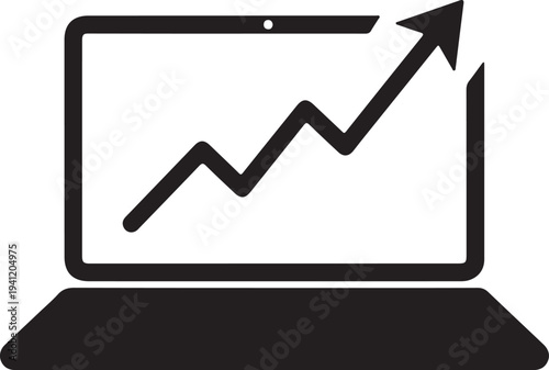 Laptop screen showing upward trending graph indicating business growth and success