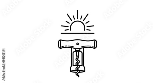 Minimalist line art illustration of a classic corkscrew elegantly positioned beneath a stylized