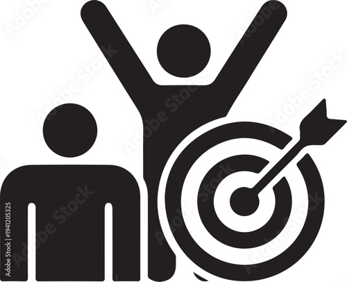Simple vector graphic illustration of person achieving target success with confidence