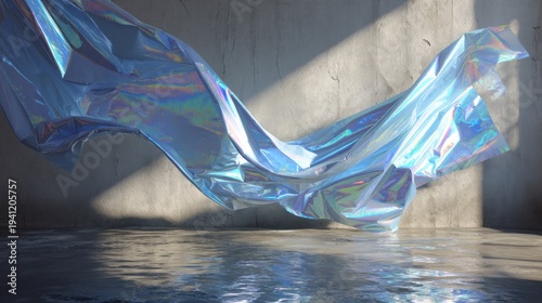 Holographic fabric flying in light